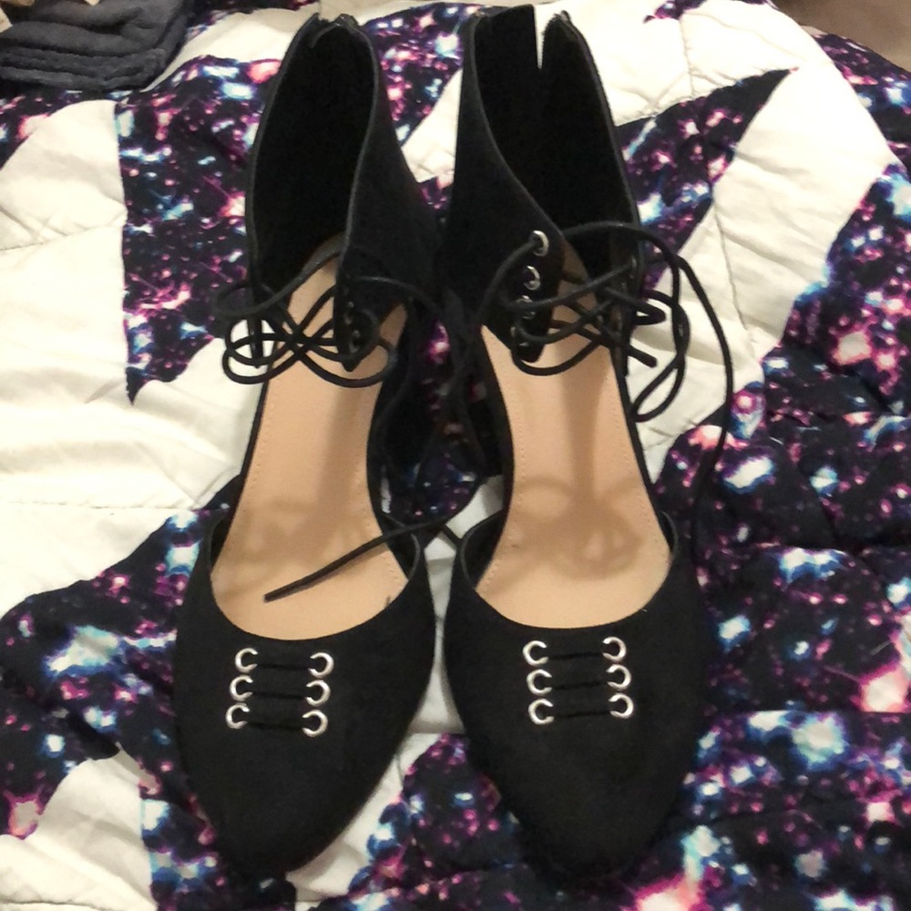 Torrid Black Wedge Lace Up Heel